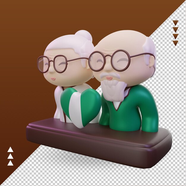 Día de los abuelos 3d amor bandera de nigeria renderizado vista derecha