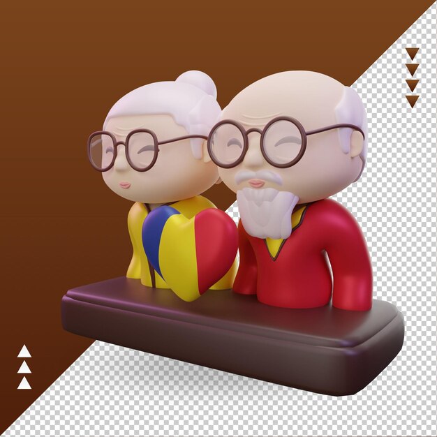 PSD día de los abuelos 3d amor bandera de rumania renderizado vista derecha