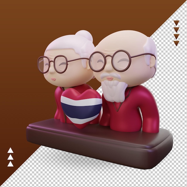 Día de los abuelos 3d amor bandera de tailandia renderizado vista derecha