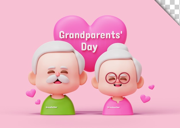 Día de los abuelos feliz pareja abuela abuelo personaje 3d ilustración de fondo