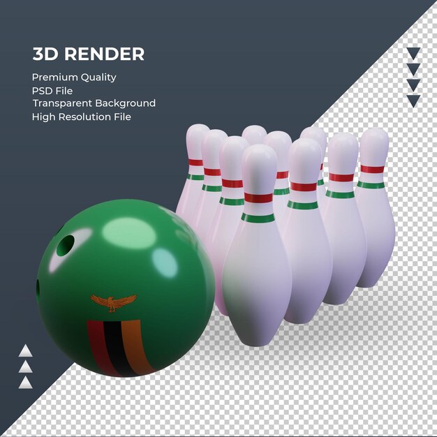 PSD día de bolos 3d bandera de zambia renderizado vista derecha