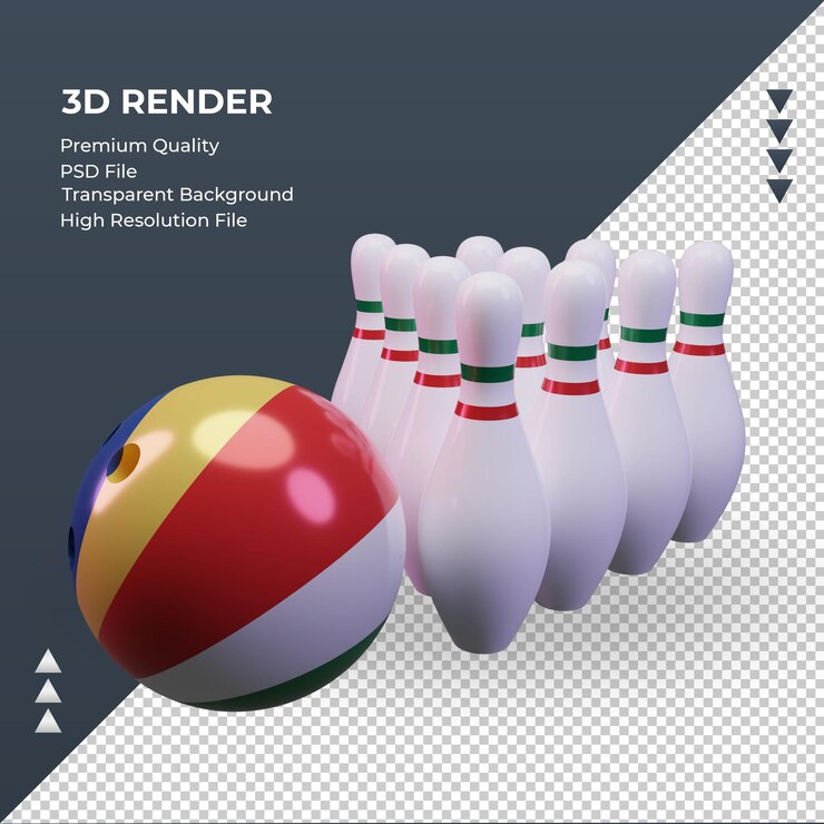 PSD día de bolos 3d representación de la bandera de seychelles vista derecha