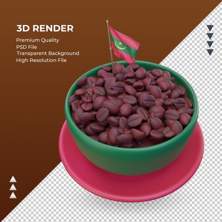 PSD día del café 3d bandera de mauritania representación vista derecha