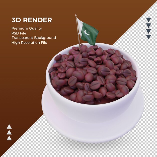 PSD día del café 3d bandera de pakistán renderizado vista derecha