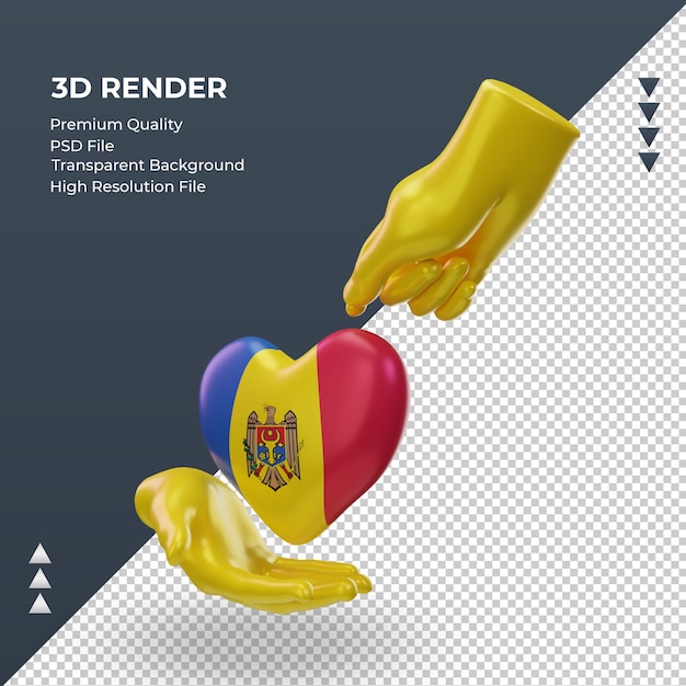 Día de la caridad 3d bandera de moldavia renderizado vista derecha