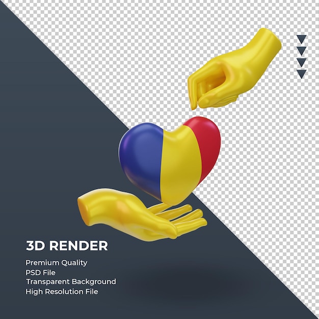 PSD día de la caridad 3d bandera de rumania representación vista izquierda