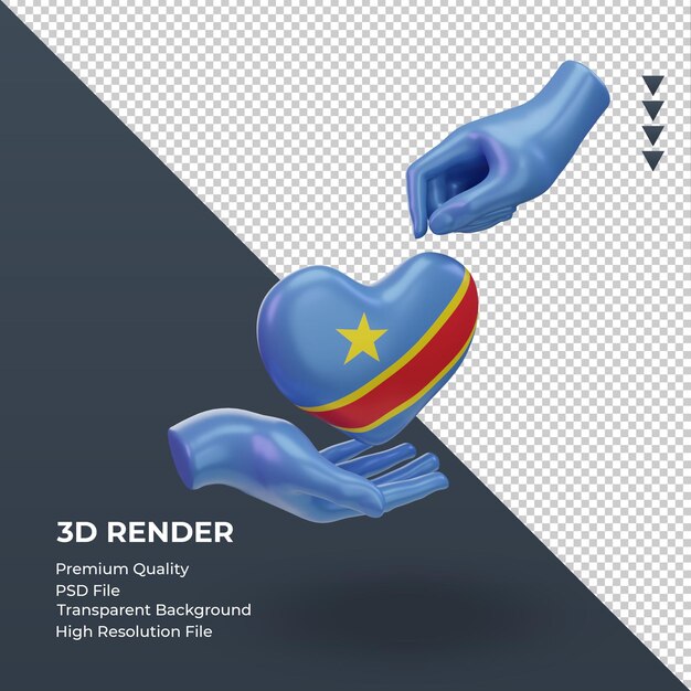 Día de la caridad 3d Representación de la bandera del Congo Democrático vista izquierda