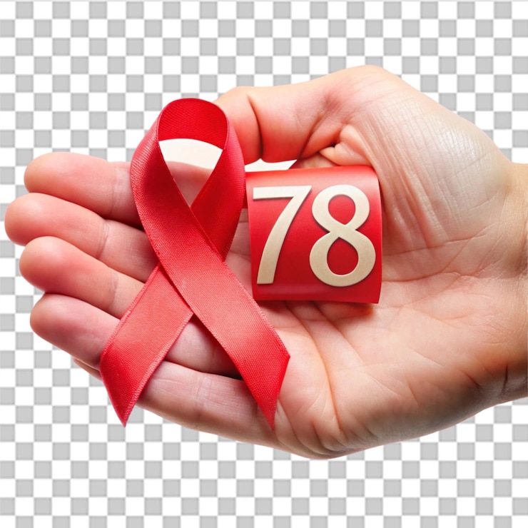 PSD día de la concienciación sobre el cáncer de mama cinta roja en la mano aislada sobre un fondo transparente