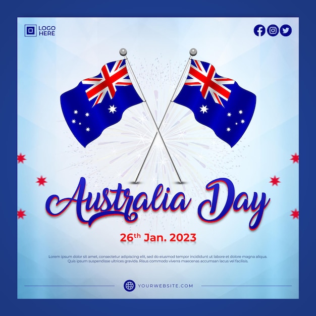 PSD dia da austrália, 26 de janeiro, modelo de banner de postagem no instagram