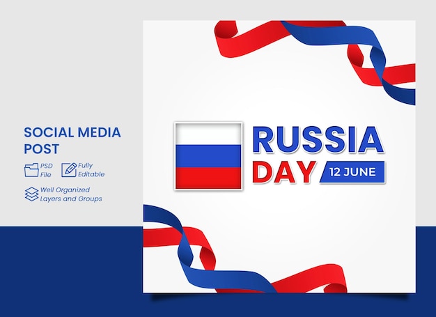 PSD dia da independência da rússia design quadrado de banner de mídia social