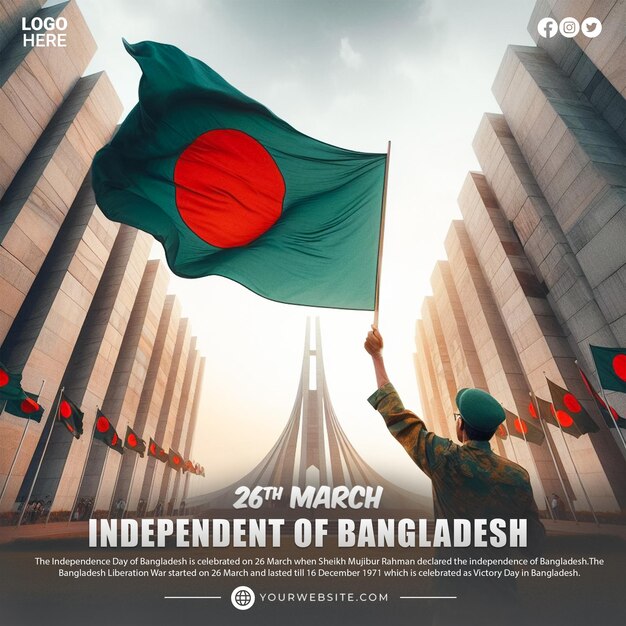 PSD dia da independência de bangladesh ou 26 de março post nas mídias sociais