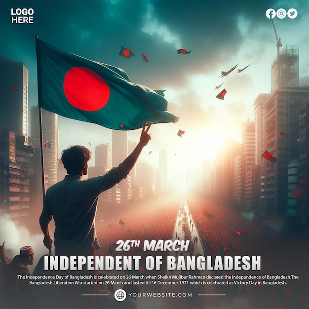 PSD dia da independência de bangladesh ou 26 de março post nas mídias sociais