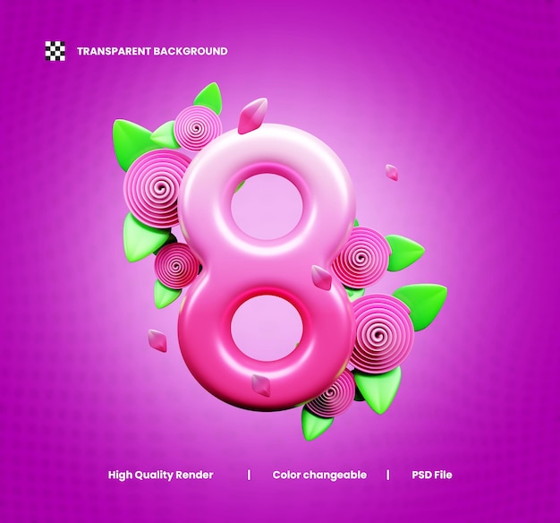 Dia da Mulher com texto decorativo 8 de março 3d ou dia da Mulher texto decorativo 3d render