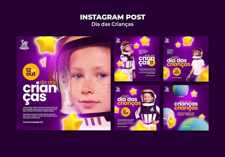 PSD dia das criancas design de modelo de instagram
