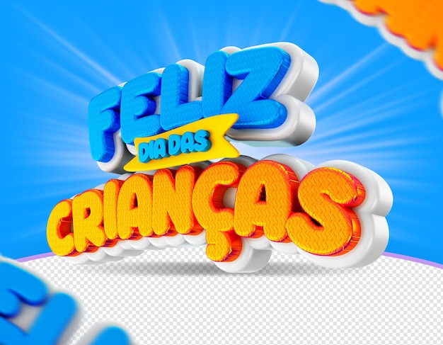 Dia das criancas no brasil feliz dia das crianças, rótulo elegante renderização