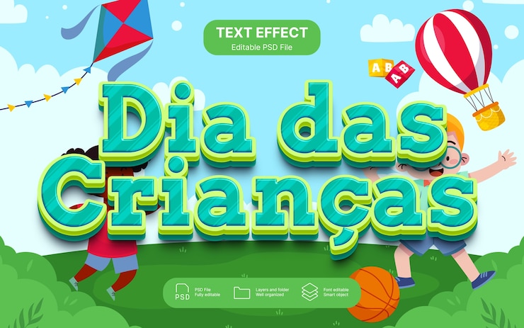 PSD dia das criancas text effect