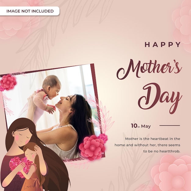 PSD dia das mães com modelo de postagem de mídia social de banner de foto de maquete de quadro