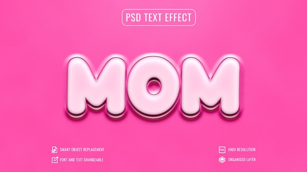 PSD dia das mães efeito de texto 3d editável em fundo rosa isolado