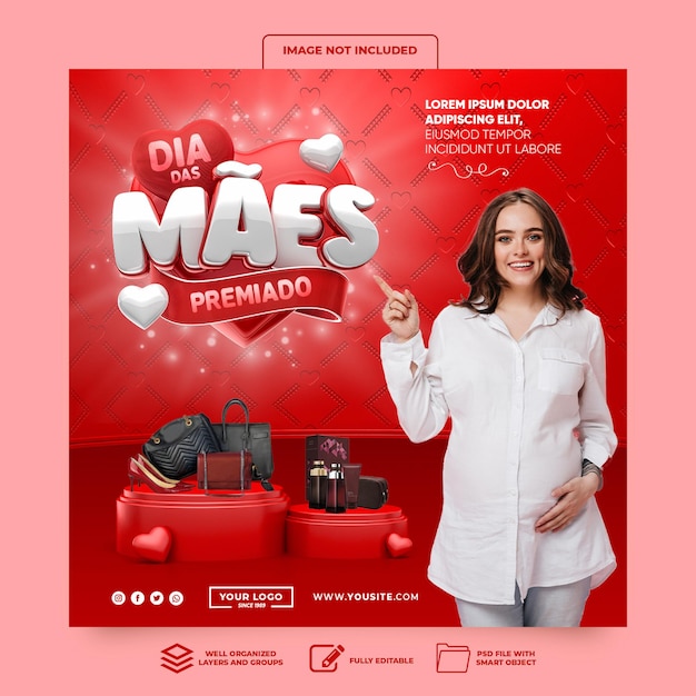 Dia das mães nas redes sociais premiado no brasil 3d render