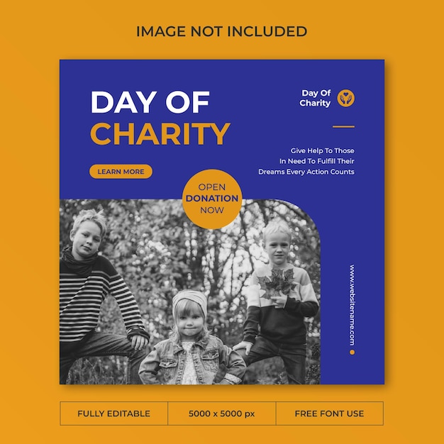 PSD dia de caridade instagram post modelo de mídia social
