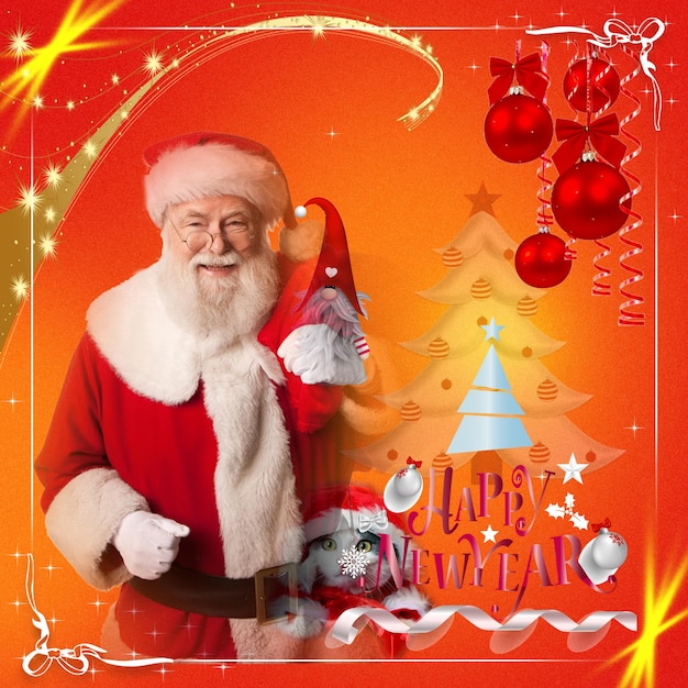 Dia de Natal Papai Noel em trenó com design de cartaz e muitas crianças vestem trajes de elfo
