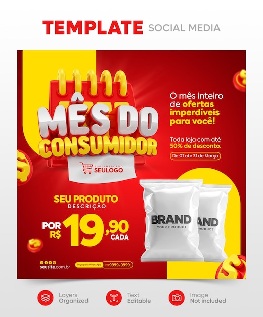 PSD dia do consumidor brasileiro oferece mídia social post tempate