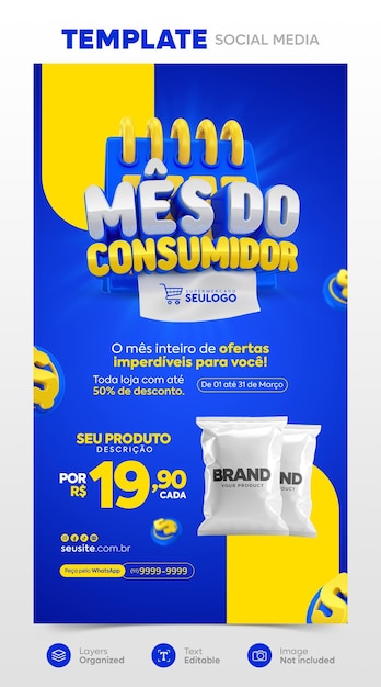 PSD dia do consumidor brasilianisches angebot für soziale medien post tempate