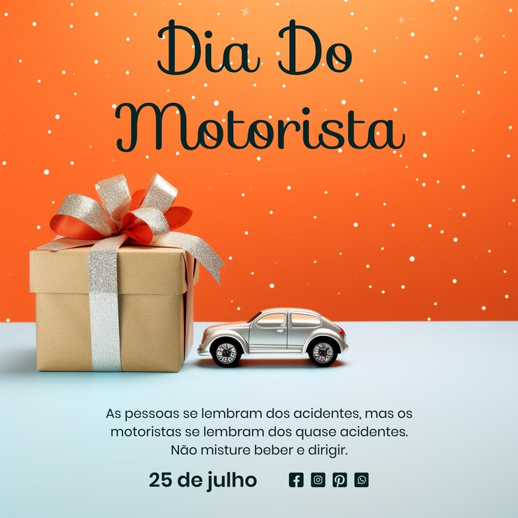 PSD dia do motorista conceito uma caixa de presente com um carro em fundo de textura laranja claro