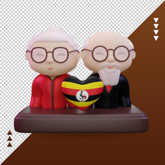 Dia dos avós 3d amor bandeira de uganda renderização vista frontal