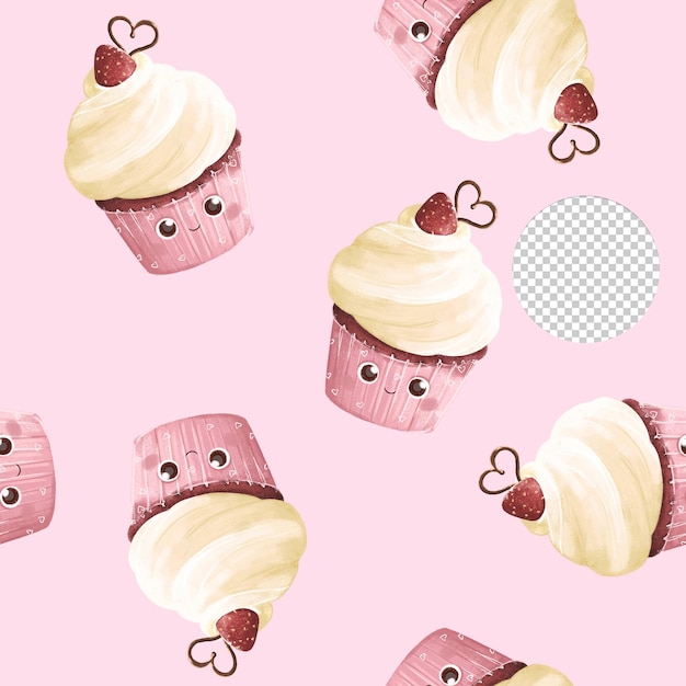 PSD dia dos namorados bonito padrão de cupcake de veludo vermelho baunilha no fundo rosa