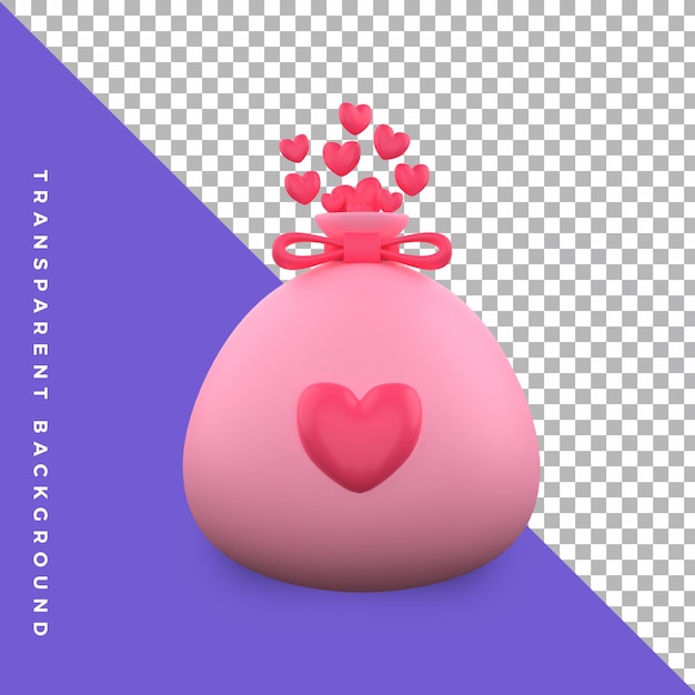 Dia dos namorados muito amor na ilustração 3d do saco