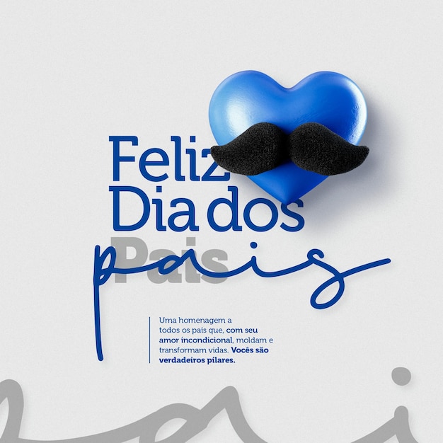 Dia dos Pais Tribute com coração e bigode Post Template