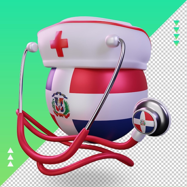 PSD día de la enfermera 3d bandera de república dominicana que representa la vista derecha