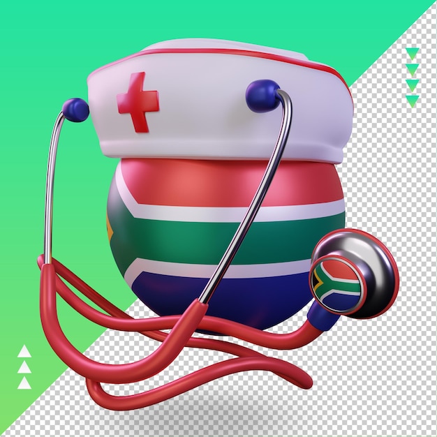 PSD día de la enfermera 3d bandera de sudáfrica representación vista derecha