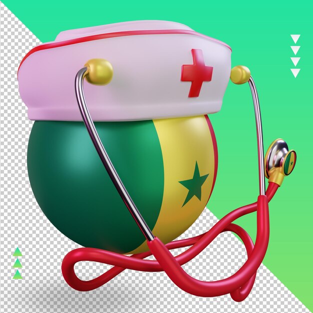 Día de la enfermera 3d Representación de la bandera de Senegal vista izquierda