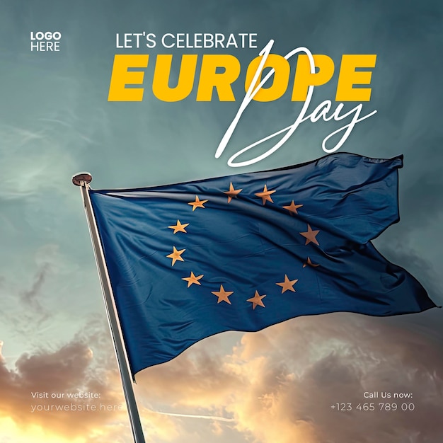 PSD día de europa, 9 de mayo, plantilla de publicaciones de instagram, plantilla y póster de publicaciones en redes sociales