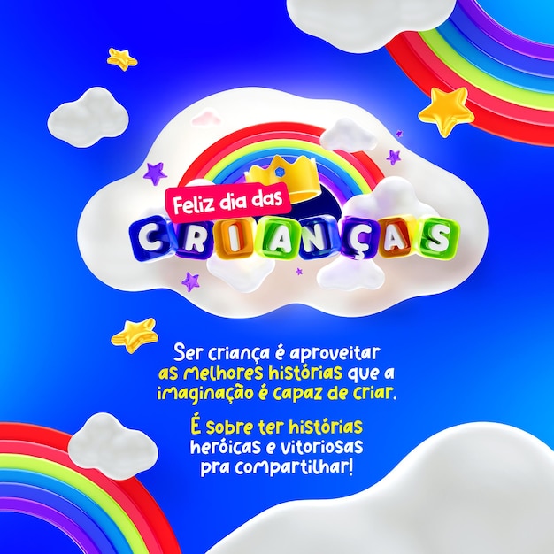 dia feliz das criancas concepto de etiqueta 3d día de los niños 12 de octubre post promoción plantilla psd editable
