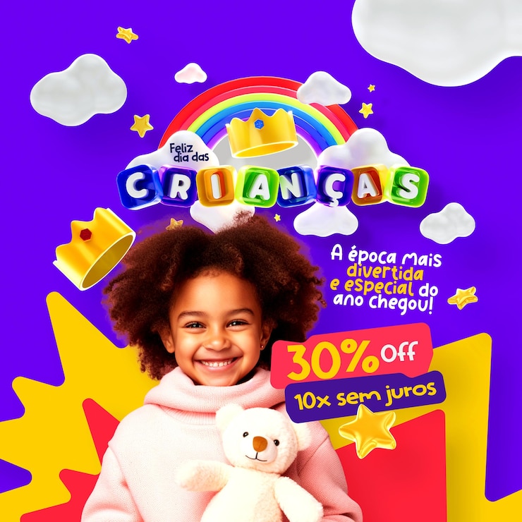 PSD dia feliz das criancas concetto di etichetta 3d giorno dei bambini 12 ottobre post promozione modello psd modificabile