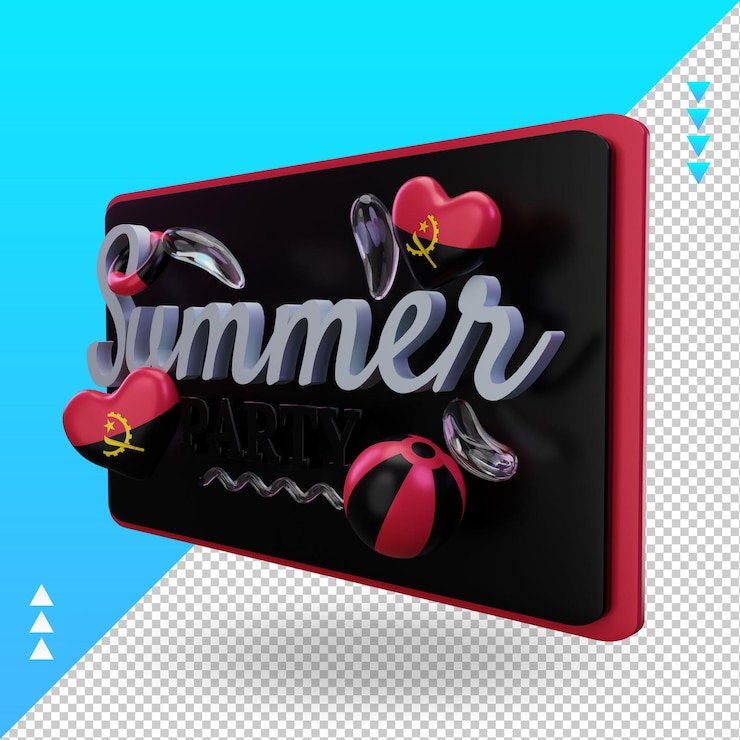PSD día de fiesta de verano 3d amor bandera de angola renderizado vista derecha