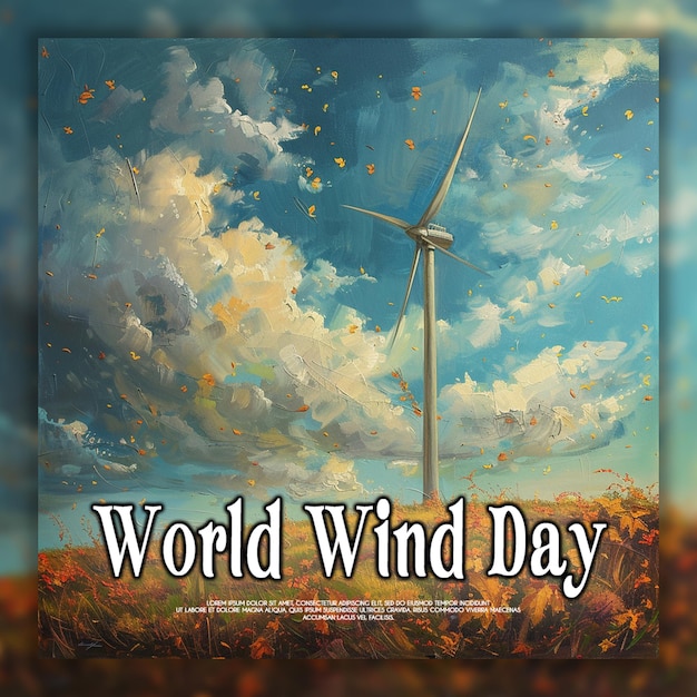 PSD dia global do vento com o globo da terra e turbinas eólicas para energia e energia de fundo