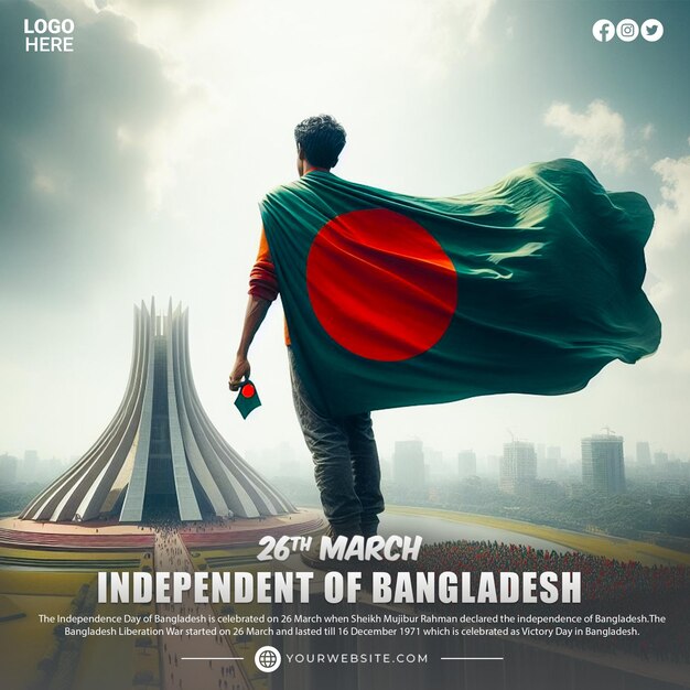 PSD día de la independencia de bangladesh o el 26 de marzo en las redes sociales