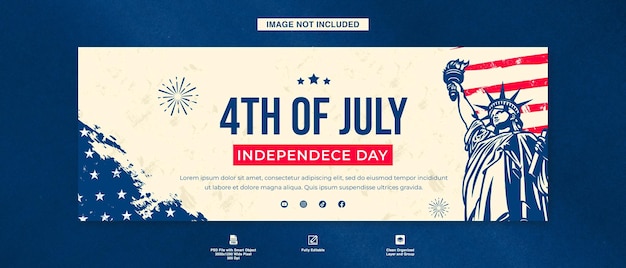 Día de la Independencia de Estados Unidos 4 de julio plantilla de portada de Facebook con estilo retro
