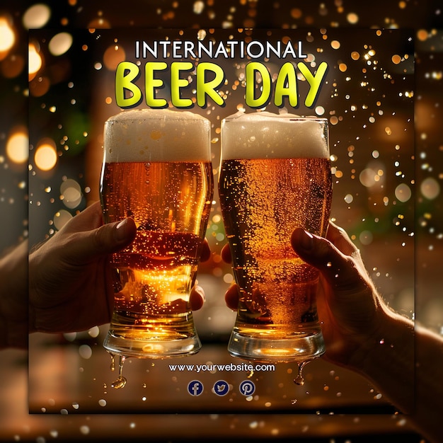 Dia internacional da cerveja oktoberfest celebração cerveja garrafa de cerveja de vidro para postagem em mídias sociais