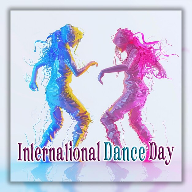Dia internacional da dança folheto quadrado para festival de dança com antecedentes de artistas