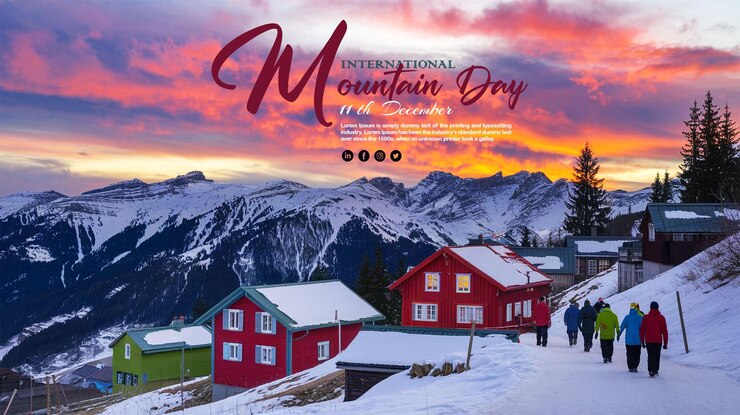 Dia Internacional da Montanha Projeto de cartaz das montanhas é importante para o nosso futuro