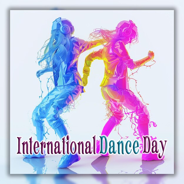 PSD día internacional de la danza folleto cuadrado para el festival de danza con antecedentes de intérpretes