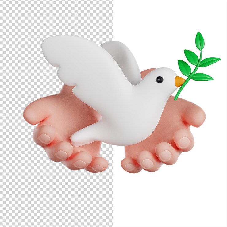 PSD dia internacional de viver juntos em paz mãos voluntárias segurando uma pomba da paz 3d render ic