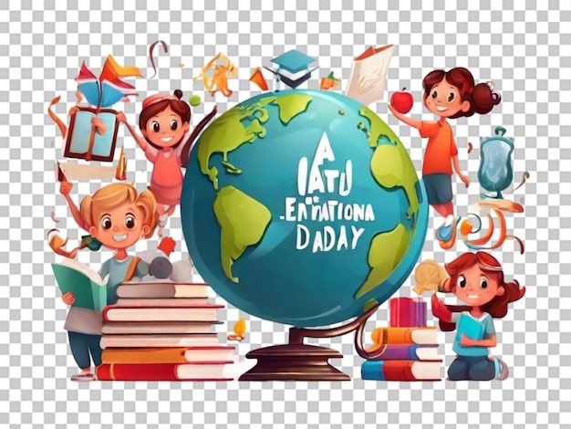 Día internacional de la educación en estilo de dibujos animados sobre un fondo blanco
