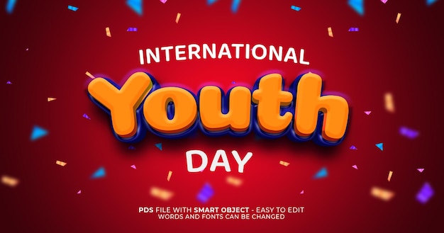 Día internacional de la juventud con efecto de texto de estilo 3d editable psd premium