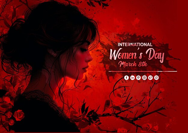 PSD día internacional de la mujer 8 de marzo fondo con marco de flores y hojas papel psd